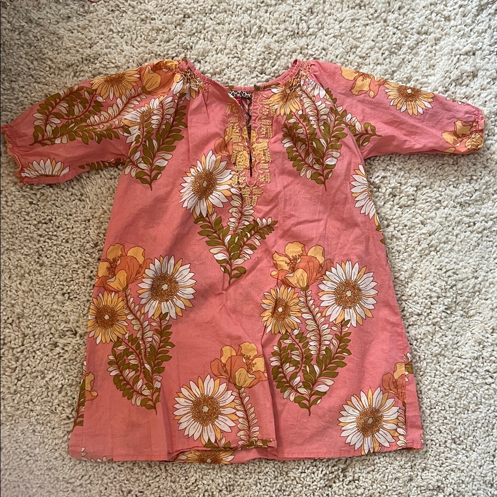 Pink Chicken Floral Kids Dress - Pink and White